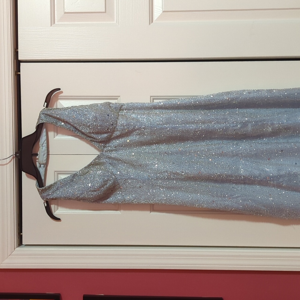 Blue Silver Sparkly Prom Evening Dress